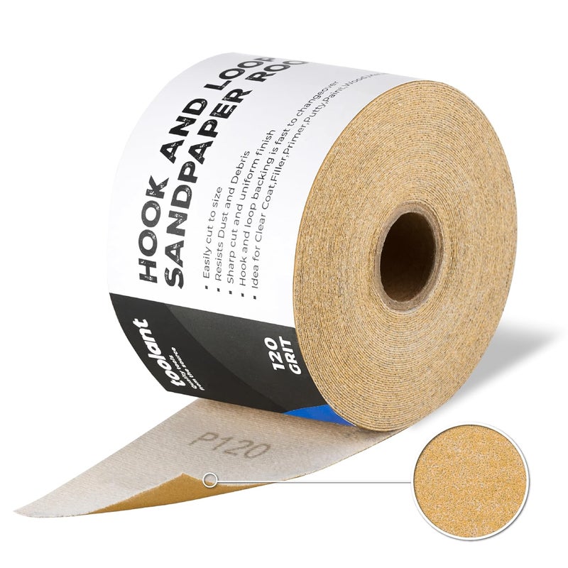 toolant 120 Grit Sandpaper Roll, 2-3/4" Wide 12 Yard Longboard Hook and Loop Sandpaper for Automotive,Woodworking, Metal, Plastic, Sanding Blocks - Image 1